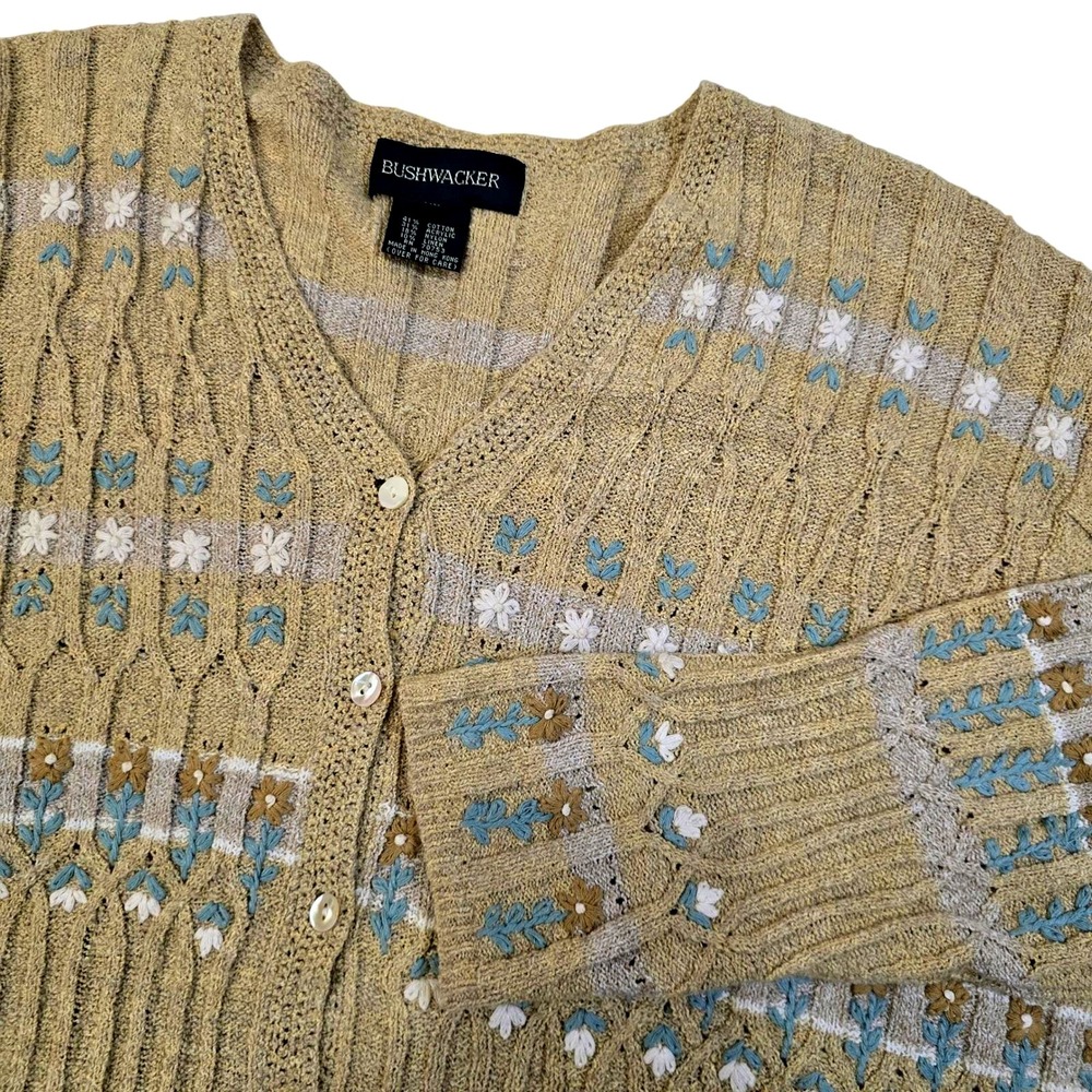 Bushwhacker Floral Embroidered Knit Sweater Womens Tag XL Meas Lg‎ Hong Kong 90s